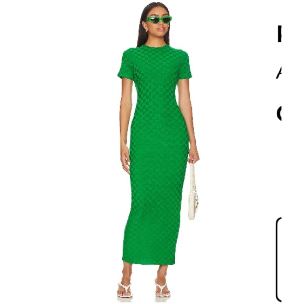 Amanda Uprichard Rosaria Checkered Crew Neck Maxi Dress in Green Size Large